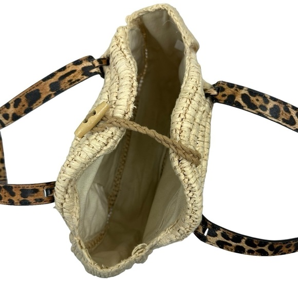 International Concepts Melania Circle Natural Tan Straw Circle Leopard Handbag - Picture 8 of 14